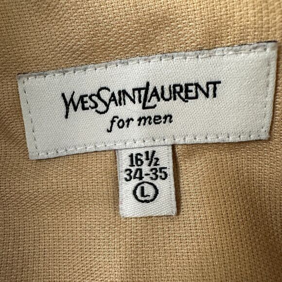 YVES SAINT LAURENT Dress Shirt Men’s Large 34-35 Tan Long Sleeve YSL - Picture 6 of 10